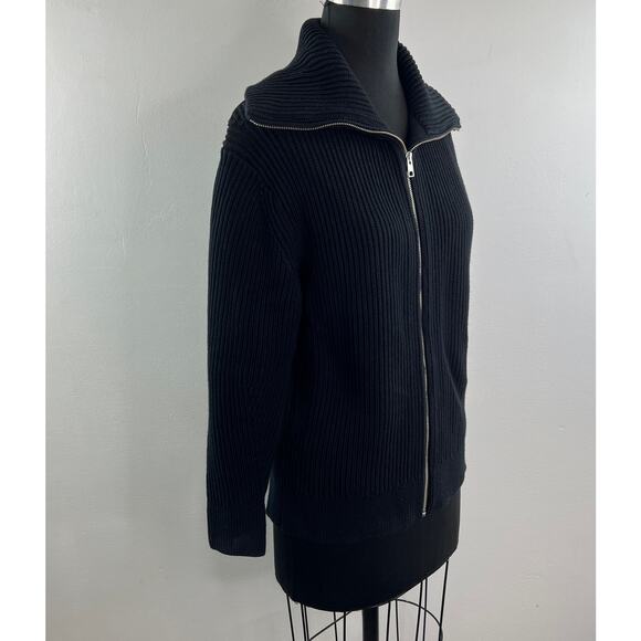 COS Black Cardigan Ribbed-knitted Collared Zip-Up Long Sleeve Drop Shoulder S/M - Picture 2 of 5